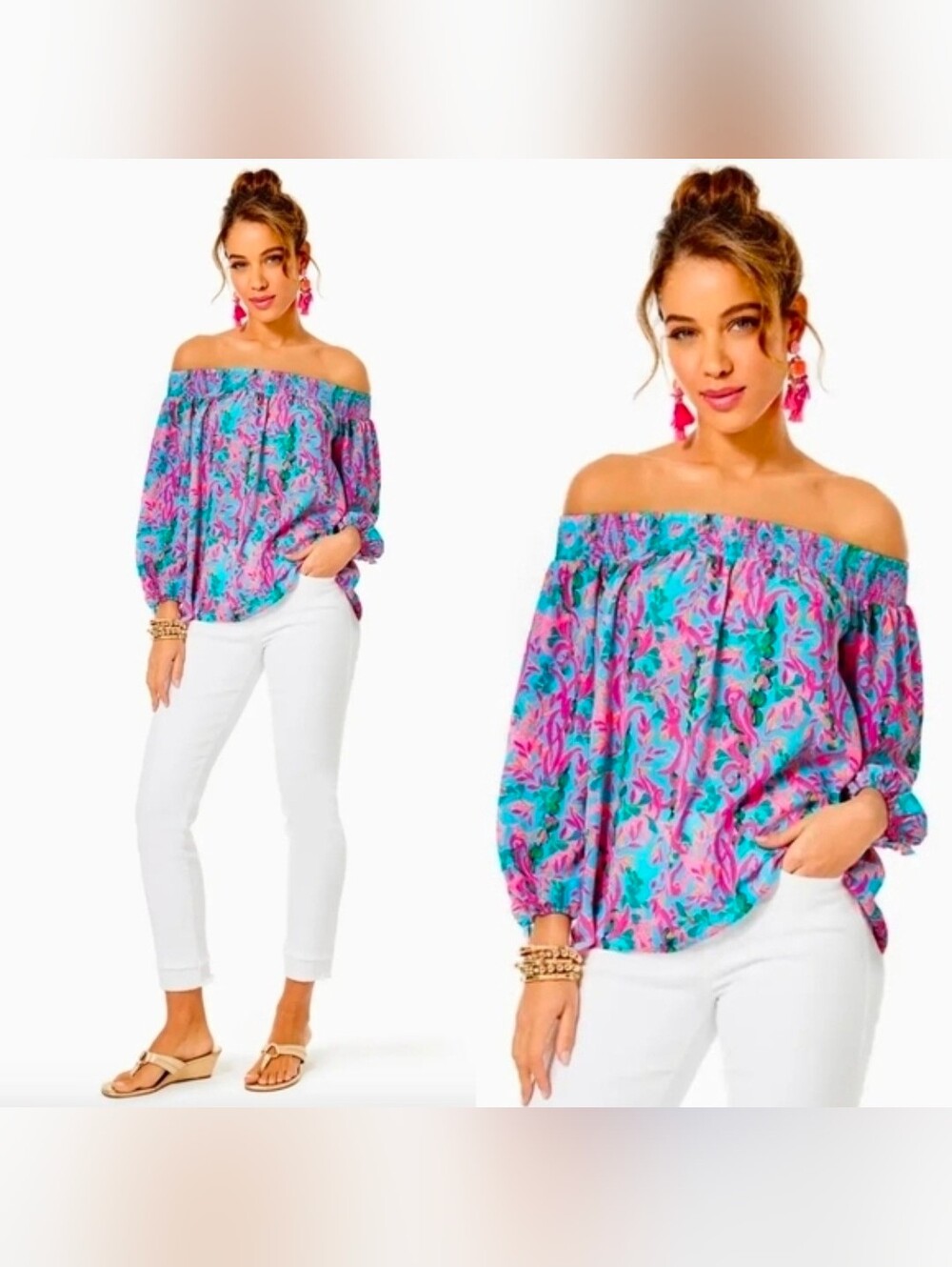 Maryellen Off-the-shoulder Top In Multi Seaweed Samba